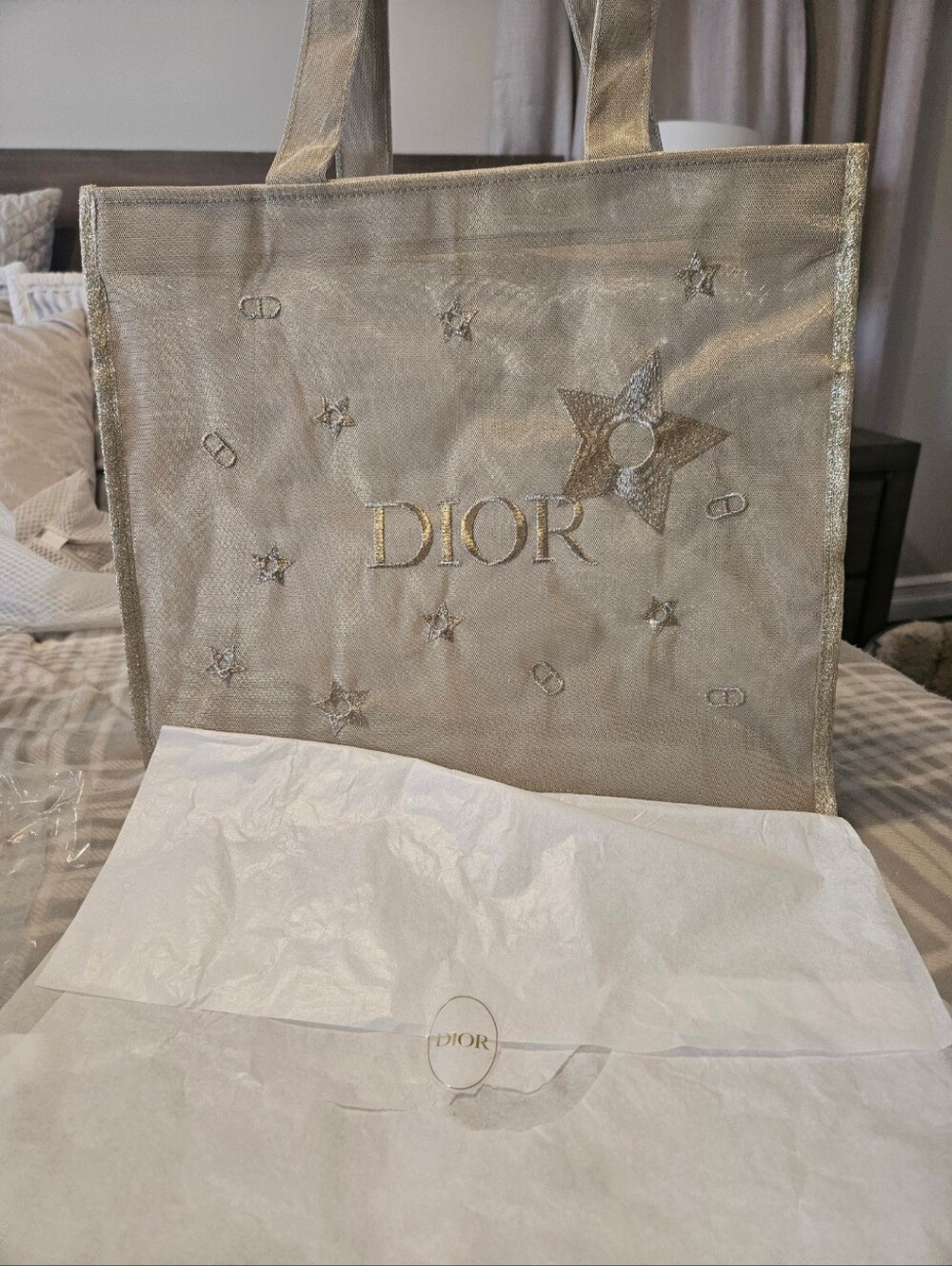 Dior Metallic Gold Star-Embellished Tote